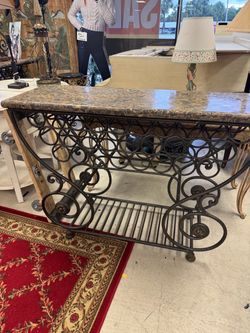 Wrought Iron Console Table with Stone Top