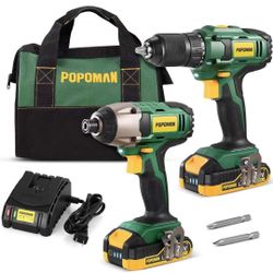 Drill Combo Kit, 20V 1600In-lbs Impact Driver, 398ln-lbs Cordless Drill, 59 Min Fast Charging, 2x2.0Ah Batteries, LED Work Light, Metal Chuck, 2PCS fo
