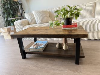 Rustic Wood Coffee Table with Shelf