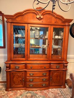 Broyhill Wood China Cabinet Hutch with Glass Doors & Matching Broyhill Mirror