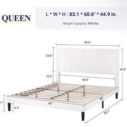 Allewie Queen Bed Frame/Velvet Upholstered Bed Frame with Vertical Channel Tufted Headboard/Strong Wooden Slats/Platform Bed Frame/Mattress Foundation