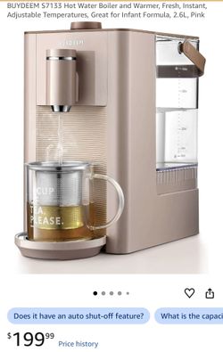 BUYDEEM S7133 Hot Water Boiler and Warmer, Fresh, Instant, Adjustable Temperatures, Great for Infant Formula, 2.6L, Pink