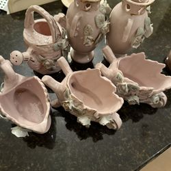 Vintage Porcelain Bone China  Pink  Flower Figures 6 Pieces 