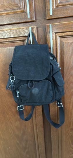 Kipling Black Mini Backpack – Multiple Pockets + Monkey Keychain