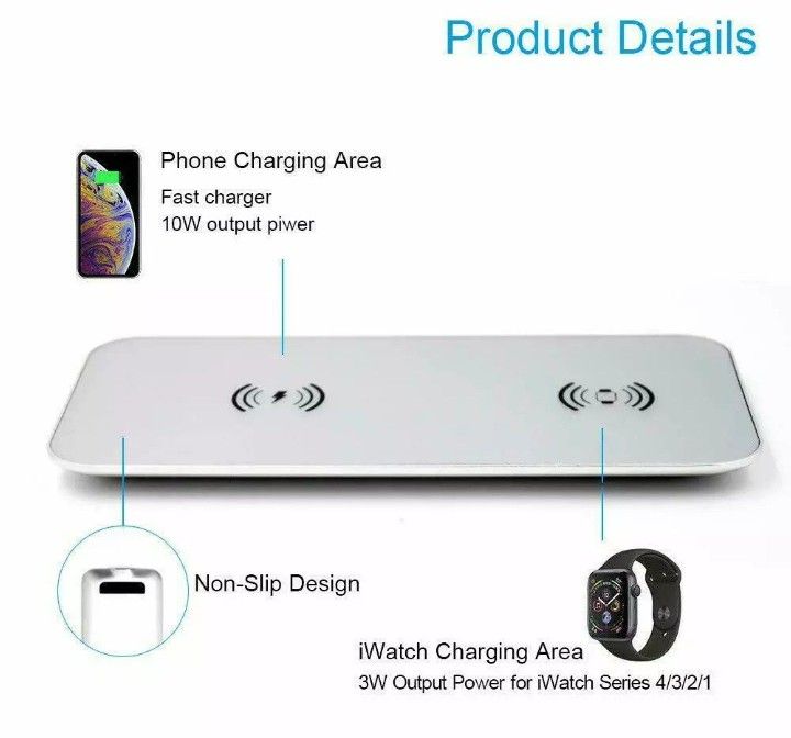 TECT Fast Qi Wireless Charger 2 in 1,Stylish Charging Station, Wireless Charging