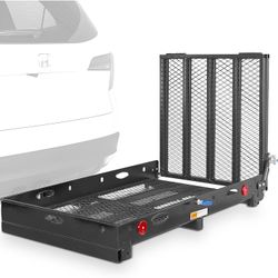 Wheelchair Ramp & Hitch Mount, Foldable Mobility Carrier for Scooter Vehicles and Wheelchairs
