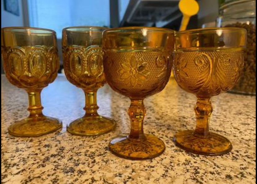 Vintage Amber Glass Goblets