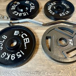 BRAND NEW Olympic Silver Curl Bar With Cooper Bearings & Weight Plates Pairs From 5s To 35s #  (Total: 170 lbs)