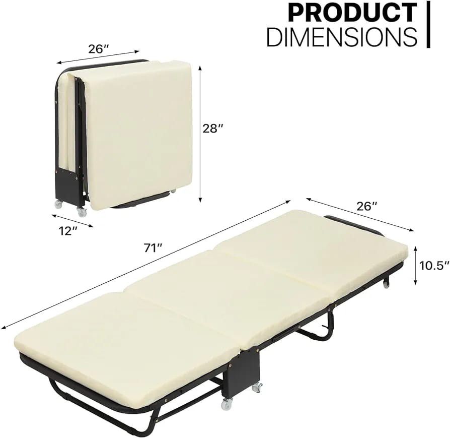 MoNiBloom Folding Bed with Mattress, Adult Folding Bed with 6 Adjustable Positions, Portable Folding Guest Bed for Home, Stable Frame with Max Load 66