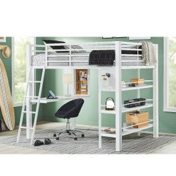  Loft Bed with Desk and Bookcase