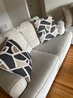 Set of 2 Beige Sofas with Decorative Pillows