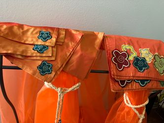Orange Satin Fabric with Floral Appliqué