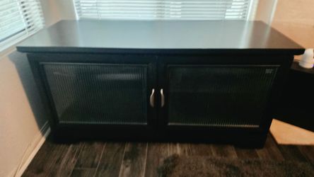 Black TV Stand with Glass Panel Doors