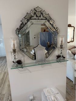 Antique mirror with two electric candles holder & picture frame