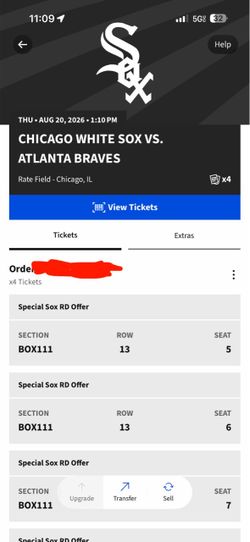 White Sox Tickets 8/20 @ 1:10 PM
