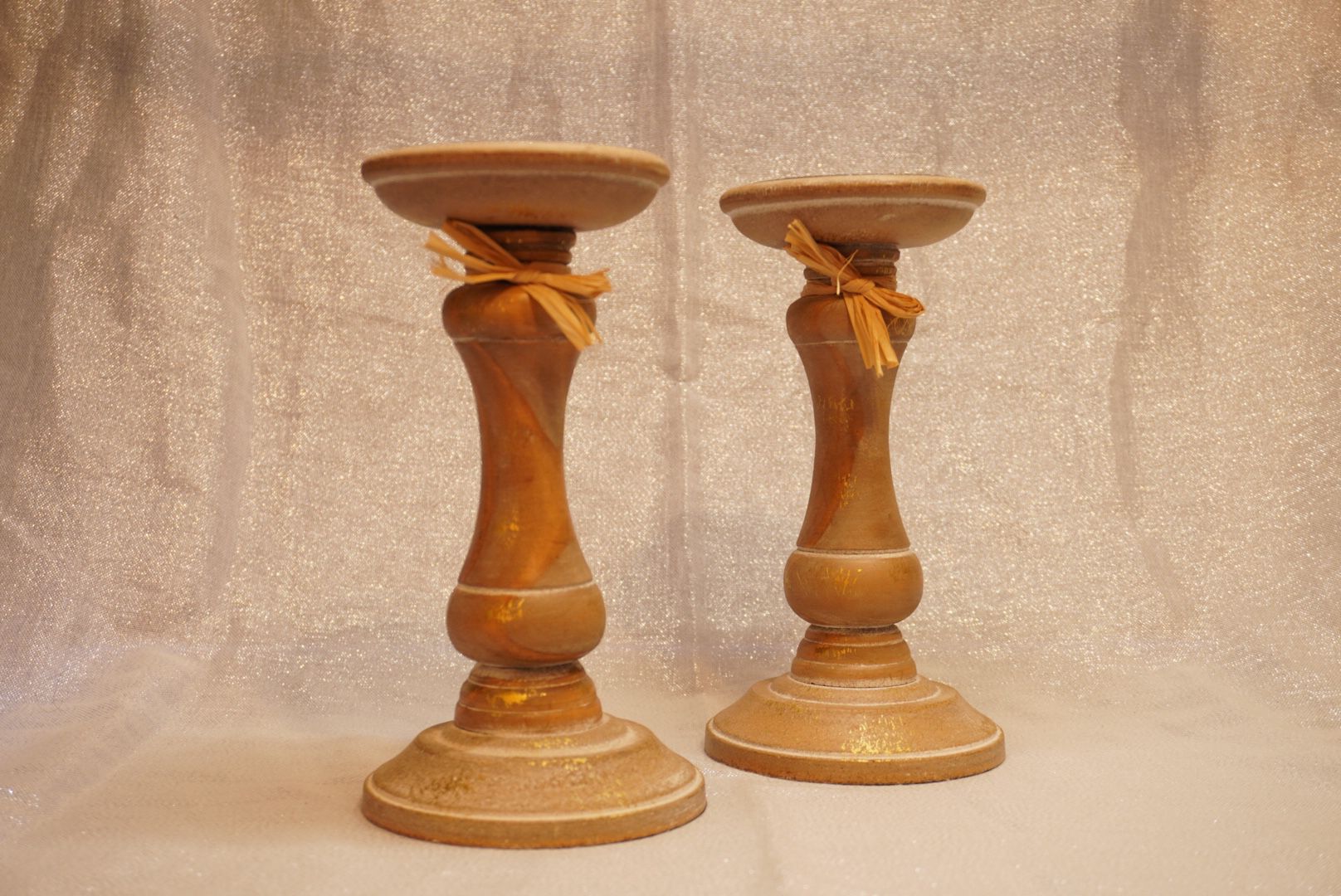 Wooden Pillar Candle Holder Set Of Two