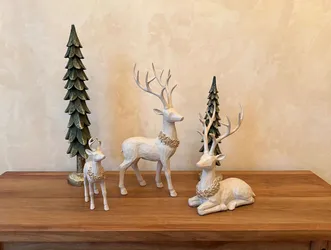 Holiday Deer Family with Trees – Resin 5-Piece Set, Christmas