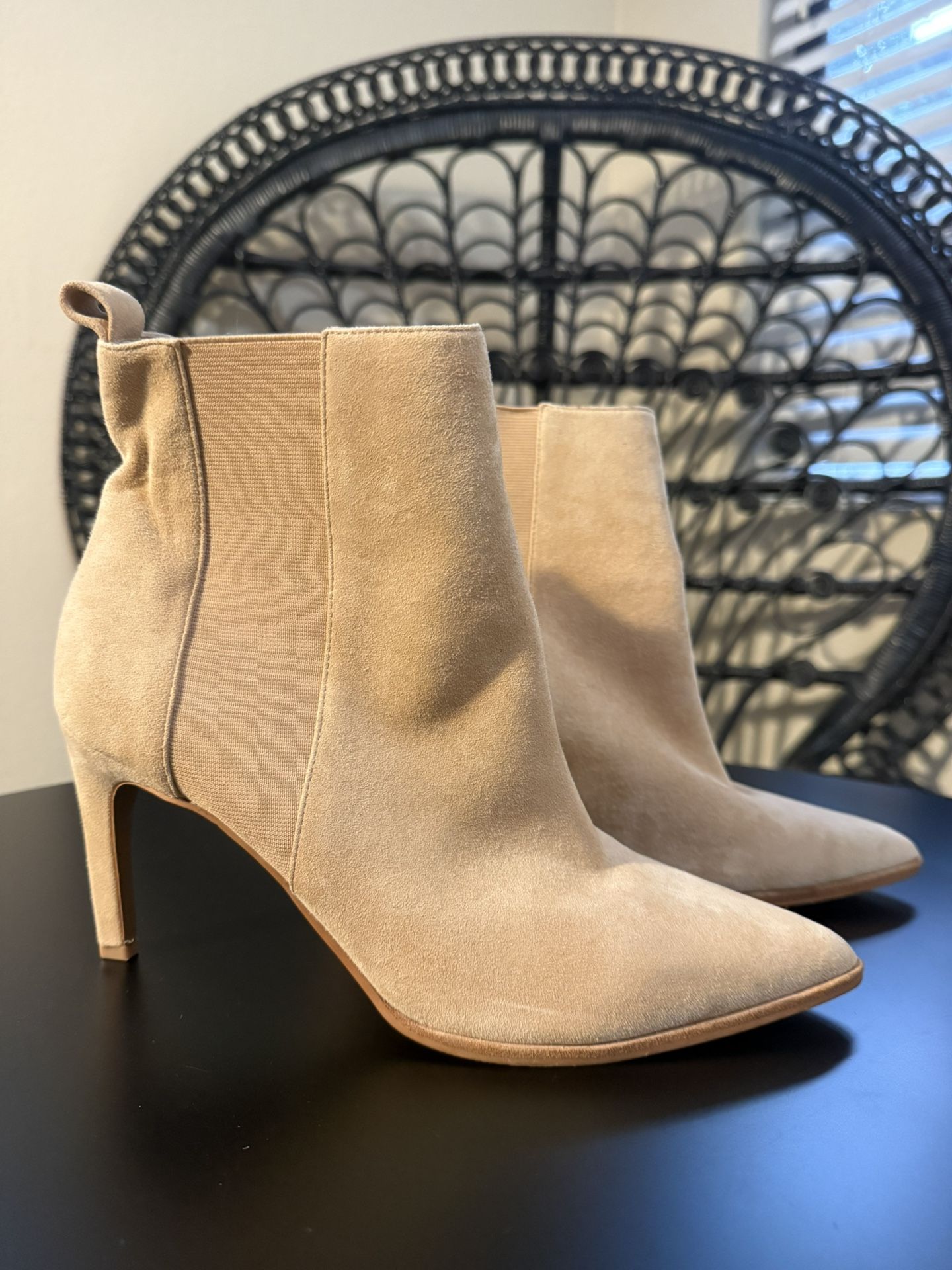 Tan Suede Pointed Toe Ankle Boots