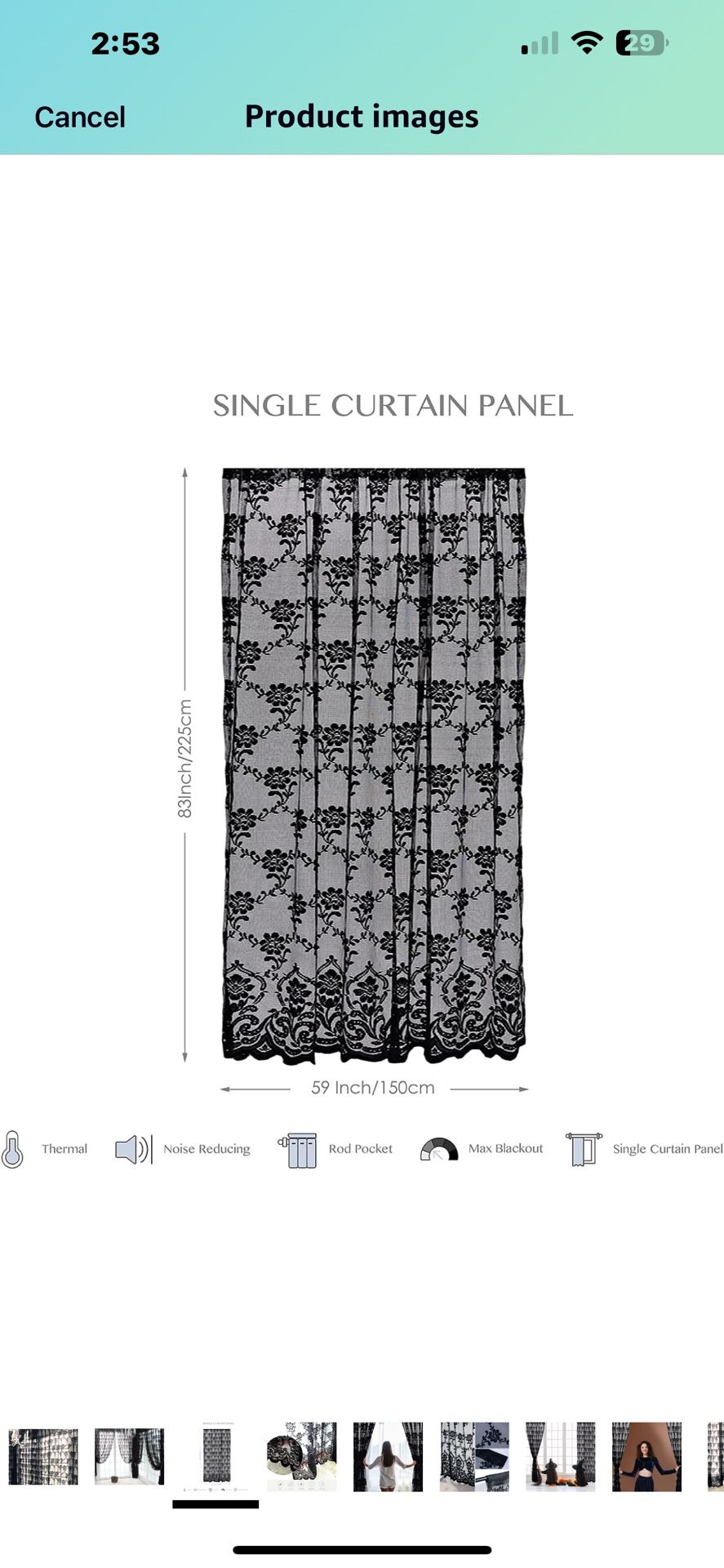 Black sheer curtains. 89” x 35”.
