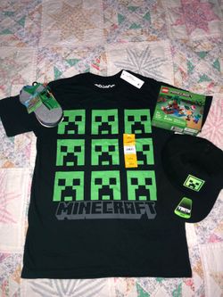 Kid’s Minecraft shirt, hat, socks, Legos