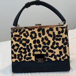 Dune London Leather Satchel – Leopard Print Haircalf Top Handle Purse 