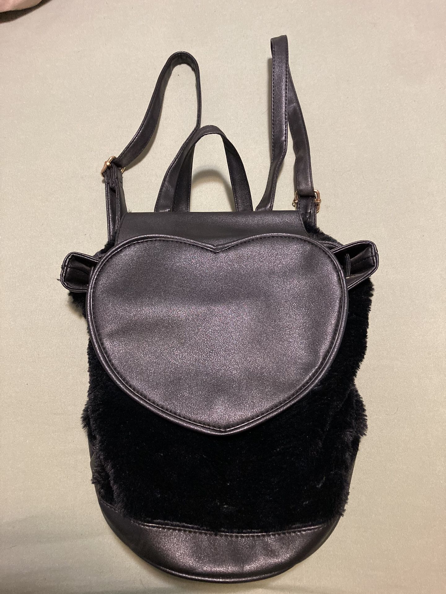 Soft Furry Black Backpack 