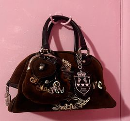 Vintage Juicy Couture Dark Brown Velour Bag Embroidered Purse Handbag