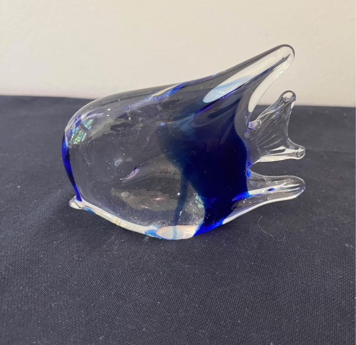Vintage Art Glass Fish Paperweight Cobalt Blue And Clear