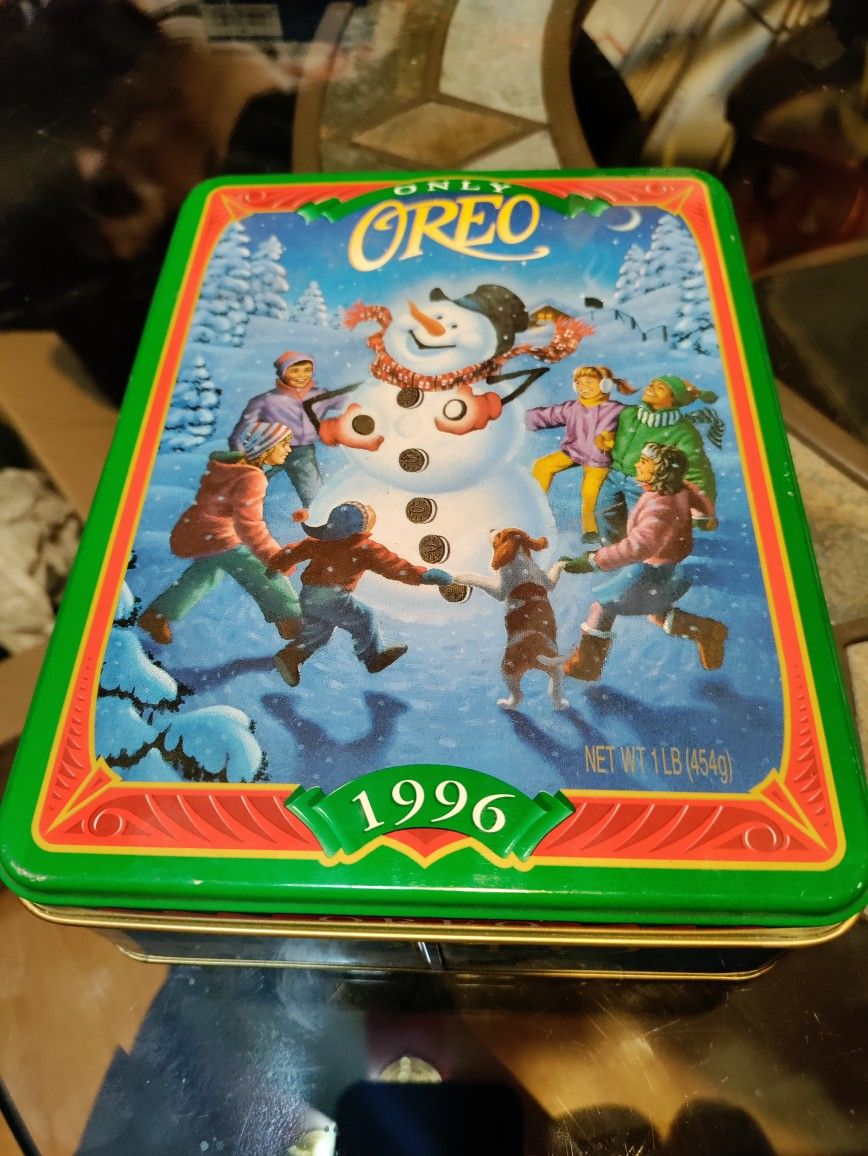 1996 Only Orea Snowman And Kids Tin