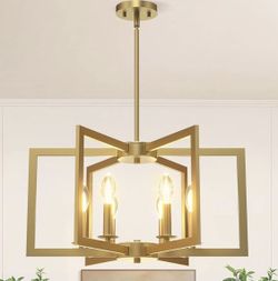 6-Light Gold Farmhouse Pendant Light, Modern Dining Room Light Fixtures Over Table, Industrial Metal Geometric Kitchen Chandelier for Entryway Hallway