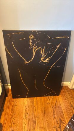 Large Black and Gold Figure Canvas Painting