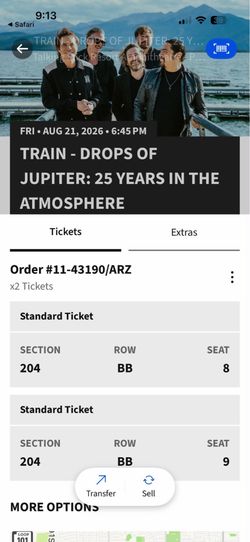 Train Concert Tickets -Drops Of Jupiter