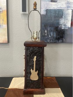 Unique Handcrafted Wooden Lamp With Guitar Silhouettes & Textured Black Panels