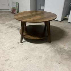 Round Wood Coffee Table w/ Storage Shelf – Delivery Available