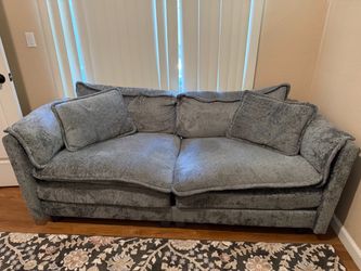 Gray Fabric Two-Seat Sofa with Pillows