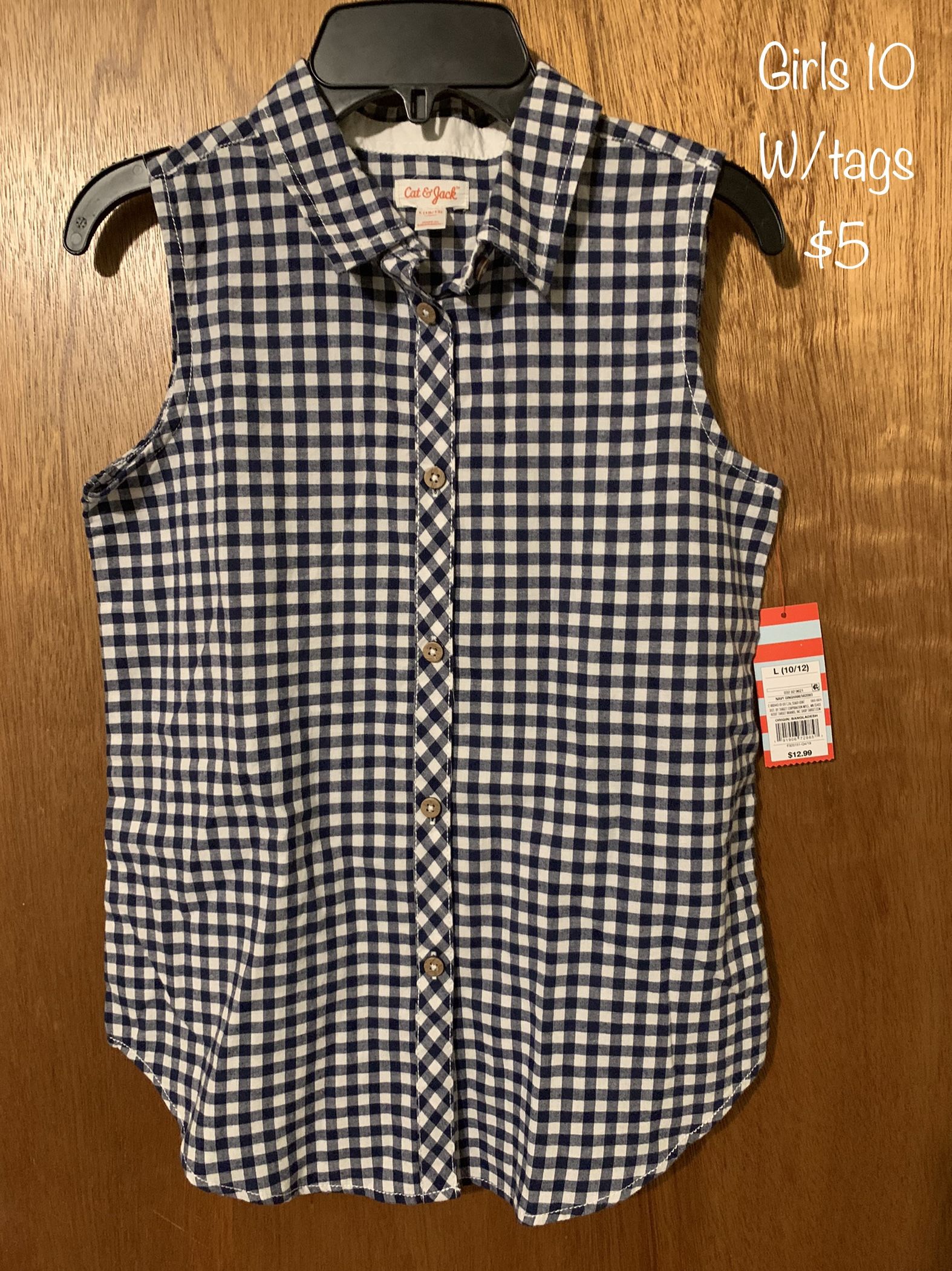 Girls Blue/White Checker Sleeveless Shirt
