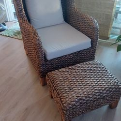 Wicket Chair With Foot Stool