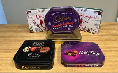 EMPTY COOKIE AND CHOCOLATE TINS lot of 6