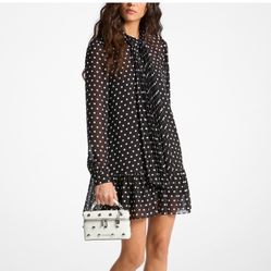 Michael Kors Dotted Pleated Bow Dress