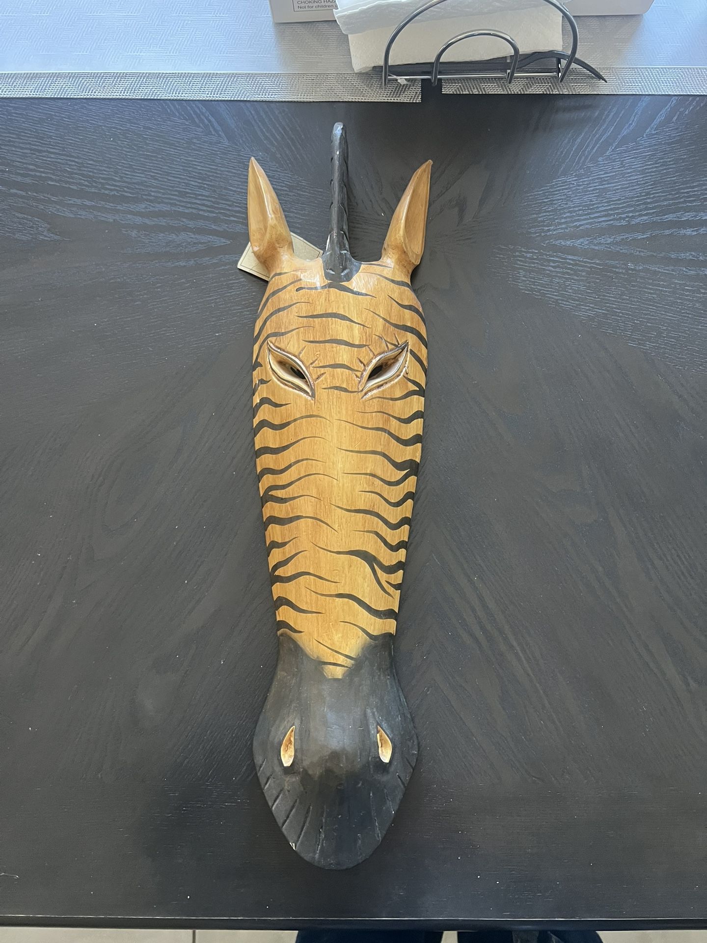 Vintage Hand Carved, Hand Painted Wood Giraffe Head Mask Decorative Wall