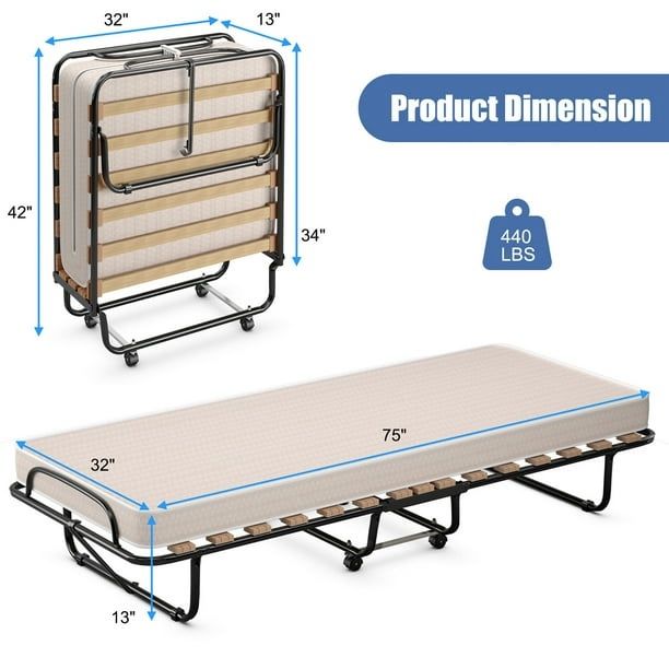 Portable Folding Bed with Memory Foam Mattress Rollaway Cot Beige [NEW]
