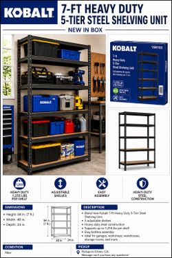 Kobalt 7-Ft Heavy Duty 5-Tier Steel Garage Storage Shelf – New in Box