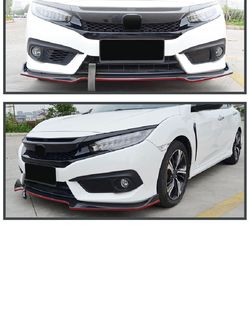 FOR 16-21 HONDA CIVIC SEDAN V3 GLOSSY BLACK red line font lip 3 pcs