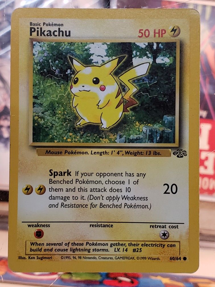 PIKACHU Jungle Set 60/64 Pokemon Card Unlimited, 1999 VG/F, LP/MP