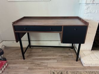 Modern Wood Desk w/ Drawer + Cabinet – Great Condition