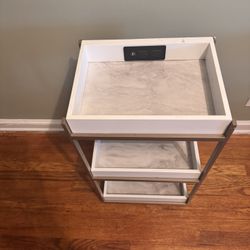 White Gold Rolling Cart With Built In Charger 