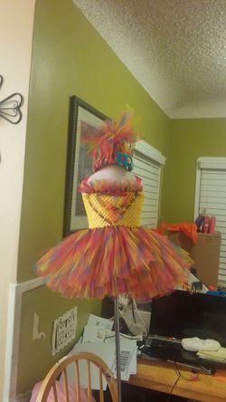 Poppy troll rainbow tutu dress
