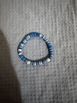 Blue and White Clay Disc Bead Bracelet