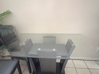Glass Top Dining Table with Metal Base