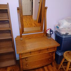 Antique Oak Dresser With Mirror